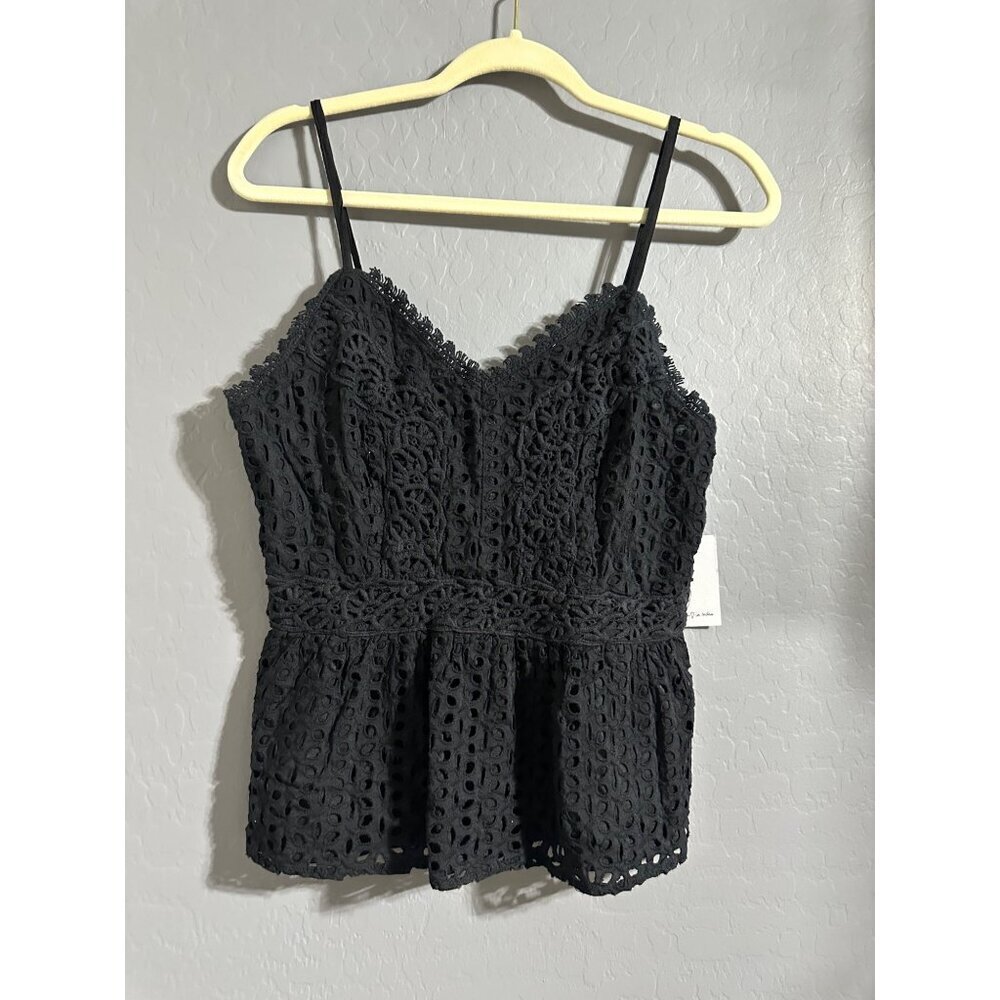 By Jopae Eyelet Lace Sleeveless Peplum Top With Adjustable Straps - Size L By Jo